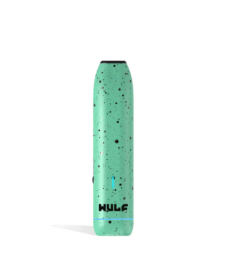 Front view of the Wulf LX Slim Dry Herb Vaporizer in teal with black splatter. This 900mAh handheld thermal extraction unit features an internal ceramic heating oven and four specific thermal outputs for precise material processing.