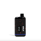Angled front view of the Wulf Mods Recon concealed cartridge vaporizer in a black and red spatter finish. Featuring variable voltage settings, this compact vape battery lets you easily customize the heat for your 510-thread cartridges.