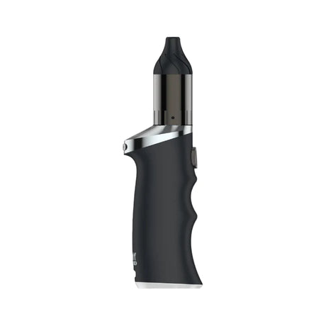 Front view of the Yocan Black Phaser Ace Concentrate Kit in matte black. This handheld wax vaporizer features a comfortable pistol-style hand grip and quick control buttons designed for seamless extract vaporization.
