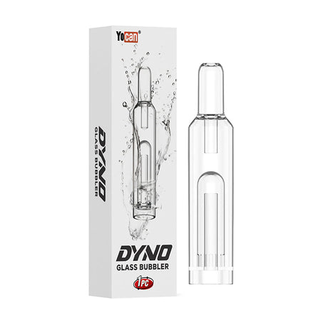 Front view of the Yocan Dyno Replacement Glass Bubbler in a high-grade transparent clear glass build. This laboratory-grade replacement mouthpiece introduces water filtration and moisture conditioning to cool down vapor sessions.