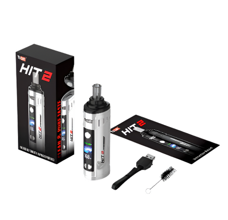 Front view of a multi-color lineup of Yocan Hit 2 Convection Dry Herb Vaporizers. This advanced portable vaporizer features true convection heating, an OLED display, and adjustable temperature controls for a premium dry herb experience.