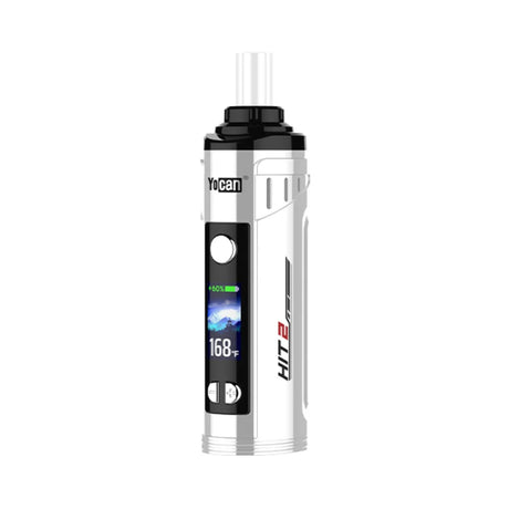 Front view of the Yocan Hit 2 Convection Dry Herb Vaporizer in clean white. This advanced portable vaporizer features true convection heating, an OLED display, and adjustable temperature controls for a premium dry herb experience.