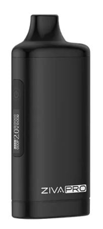 Front profile view of the Yocan Ziva Pro Vaporizer Mod in sleek black. This premium auto-draw battery securely conceals your 510-thread cartridge inside its sleek body and features a clear OLED screen for adjustable voltage settings.