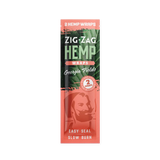 Front view of the Zig-Zag Hemp Wraps in the Georgia Peach flavor variant featuring vibrant green and peach-colored packaging. Crafted from responsibly sourced organic hemp, these flexible wraps deliver a sweet, juicy flavor profile while ensuring a slow combustion rate.