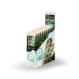 Front angled view of the Zig-Zag Hemp Wraps New Flavors 25-count display box showcasing the bright cream colored retail packaging. These 100% tobacco-free vegan wraps provide a smooth, slow-burning alternative for processing and rolling loose-leaf botanical material.
