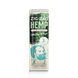Front view of the Zig-Zag Hemp Wraps in the Mellow Haze flavor variant featuring soothing blue and cream packaging. These premium natural wraps are designed for easy manipulation, providing a durable structure that holds tight without cracking during the rolling process.