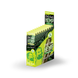 Front angled view of the Zig-Zag Hemp Wraps New Flavors 25-count display box showcasing the bright green colored retail packaging. These 100% tobacco-free vegan wraps provide a smooth, slow-burning alternative for processing and rolling loose-leaf botanical material.