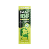 Front view of the Zig-Zag Hemp Wraps in the Sour Squeeze flavor variant featuring bright neon green and yellow packaging. Each resealable foil pouch contains two premium tobacco-free wraps and a packing straw for an effortless rolling experience.