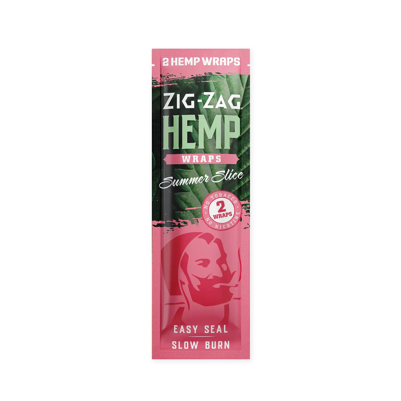 Front view of the Zig-Zag Hemp Wraps in the Summer Slice flavor variant featuring bright red and green packaging. These vegan, non-GMO wraps contain zero tobacco and seamlessly blend a refreshing fruit taste with the natural profile of your chosen fill.