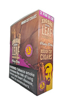 Angled front view of the Zig Zag Tenz Megawoods Grape box in vibrant purple and brown. These premium large-size natural leaf wraps come in a wholesale 8-count box of 2-packs, offering a slow, smooth burn perfect for retail counter displays.