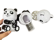 Overhead disassembled view of the Zinc Alloy Panda Herb Grinder separating its internal component layers. The multi-stage layout includes a built-in metal mesh sifting screen and a deep bottom collection basin to safely capture fine pollen dust.