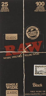 RAW-CLASSIC  BLACK ROLLING PAPERS SINGLE WIDE 25CT