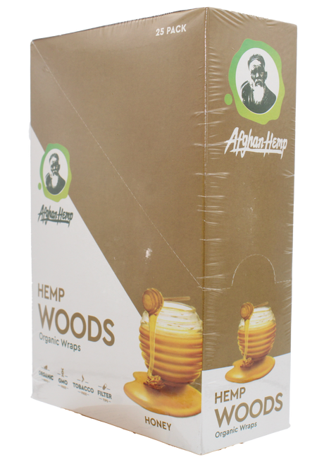front view of the Afghan Hemp display box. Made from durable hemp fibers removing all the nicotine and tobacco from your experience for a slow and smooth smoke with a full sweet honey flavor 