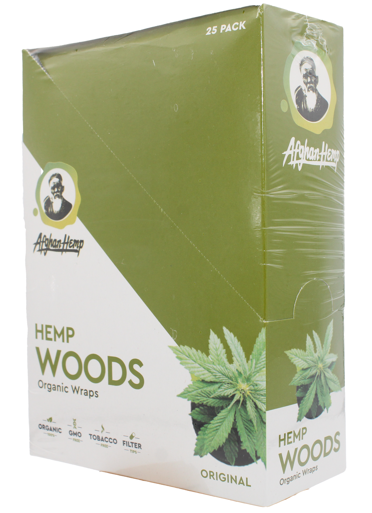 front view of the Afghan Hemp display box. Made from durable hemp fibers removing all the nicotine and tobacco from your experience for a slow and smooth smoke with a organic natural flavor 