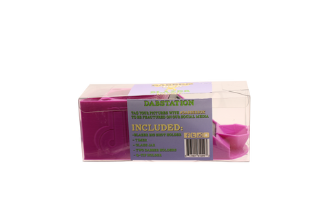 side view of the Dabber box blazer big shot dab station in pink. Made for the Big Shot GT8000 torch for an a streamlines experience, made of heat resistant plastic it allows for all the needed tools and monitoring equipment for dabbing.