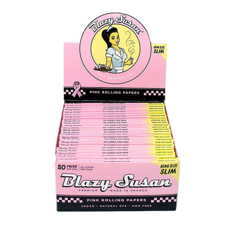 display view of blazy susan king size rolling papers. A slim style paper made from sustainable materials and chlorine free.