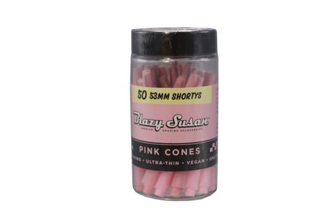 front view of the blazy susan pink shorty cones. Made from natural fibers and dyed in their signature pink for a clean and striking smoke.