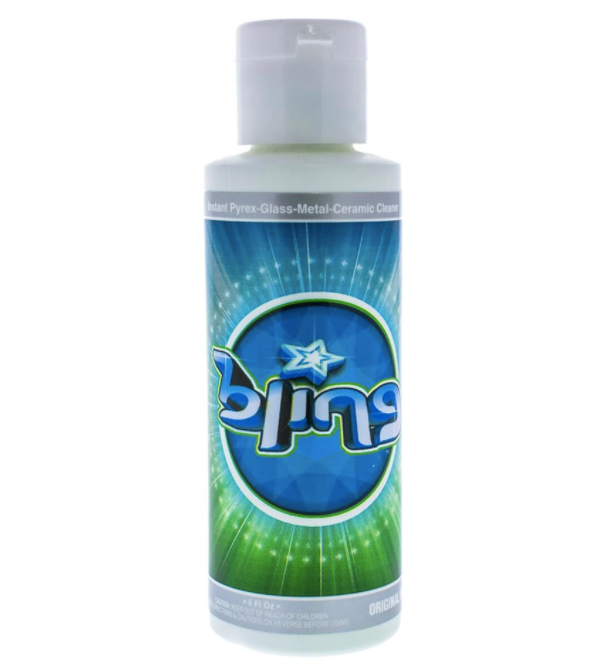 front view of the bling 4 oz instant glass cleaner. A fast cleaning product for glass items.