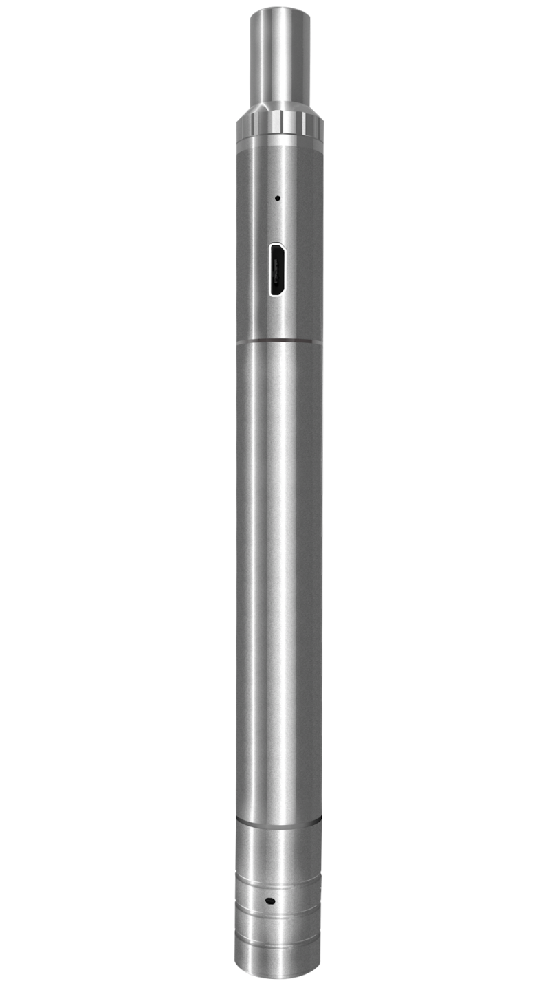 front view of the Bounsless terp pen in a sleek silver. A rushed look for such a premium dab product.
