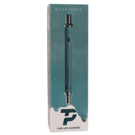 front view of the boundless technology terp pen packaging in teal. A unique and professional color.