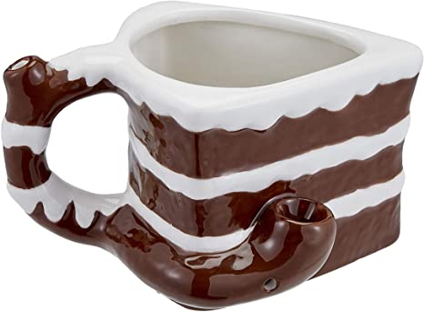 proile view of the ceramic cake pipe mug. A novel gift with intigrated pipe for smoking.