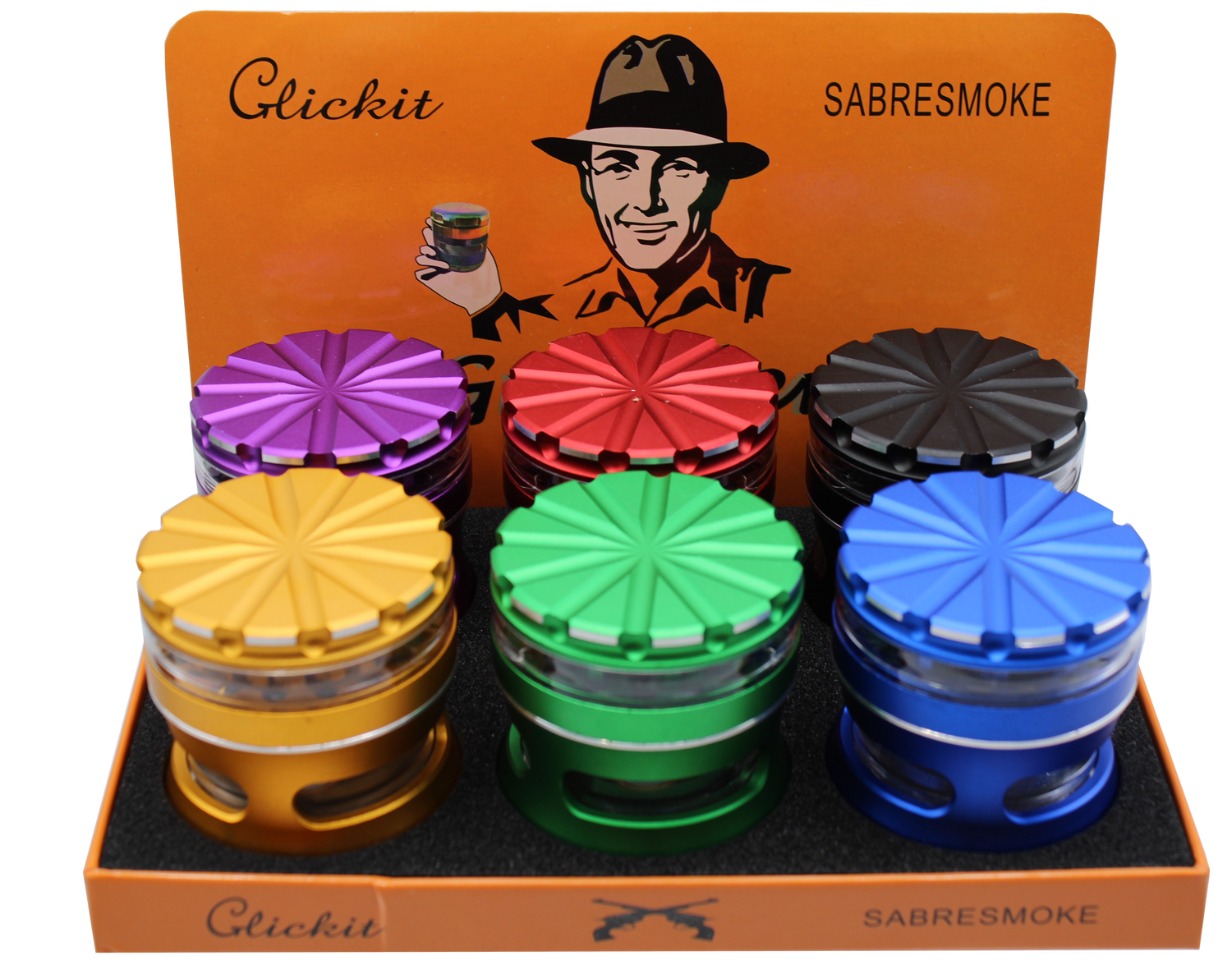 front view of the click it aluminum herb grinder. Made from precise and durable aluminum for constant use with the perfect grind.