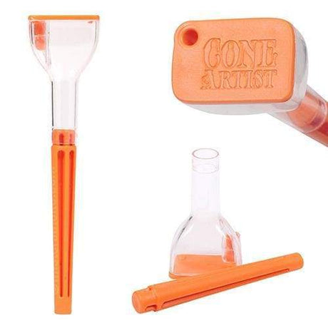 Detailed view of the various components of the Cone artist cone filler. a three in one tool making rolling and filling a cone simple.