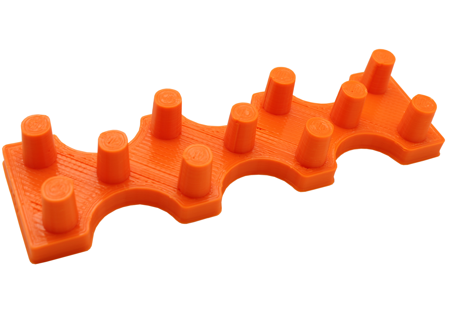 Front view of the dabber box glass display stand. A sturdy base able to hold 14mm accessories upright so that resin coated tips do not spill onto the table. printed in orange