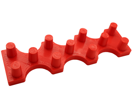 Front view of the dabber box glass display stand. A sturdy base able to hold 14mm accessories upright so that resin coated tips do not spill onto the table. printed in red