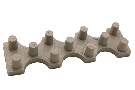 Front view of the dabber box glass display stand. A sturdy base able to hold 14mm accessories upright so that resin coated tips do not spill onto the table. printed in white