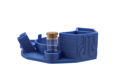 side view of the Dabber box dab station organizer in blue. A convenient way for a dabber to keep all their supplies handy in a neat and durable station. 