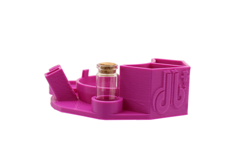 side view of the Dabber box dab station organizer in pink. A convenient way for a dabber to keep all their supplies handy in a neat and durable station. 