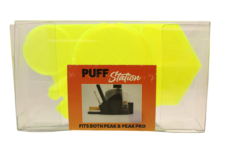 top view of the Dabber box dab station organizer in yellow. A convenient way for a dabber to keep all their supplies handy in a neat and durable station. 