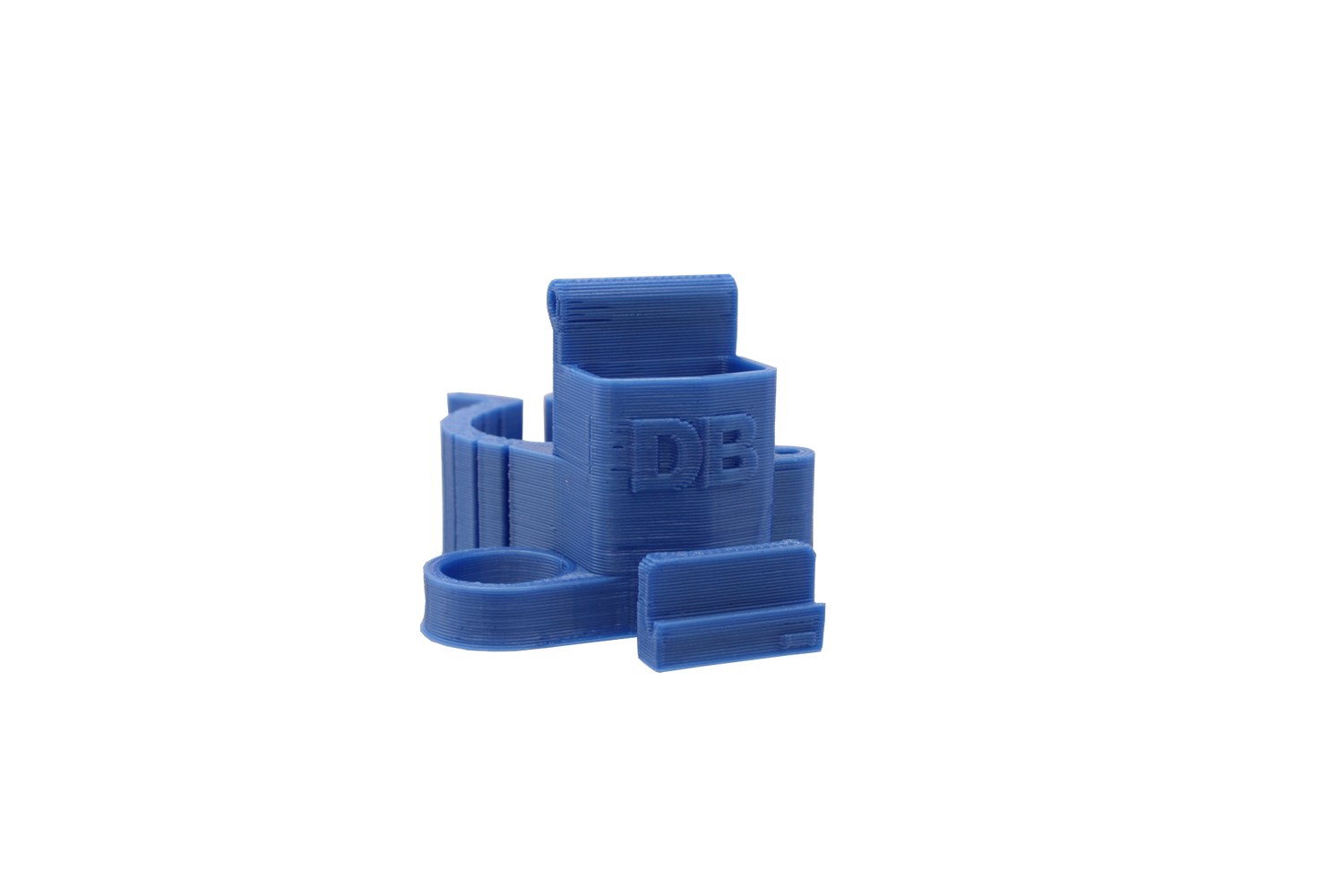 front view of the dabber box rig backpack clip in blue. A organizational tool for holding lighters, dab tools or any other items that a smoker would need for their session.