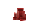front view of the dabber box rig backpack clip in red. A organizational tool for holding lighters, dab tools or any other items that a smoker would need for their session.