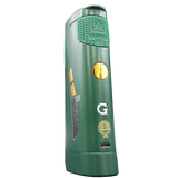 front view of the G pen roam vaporizer. Made with desktop concentrate vape performance in a portable form for ease of use and in a green and gold color scheme collaboration with Dr.Greenthumb.