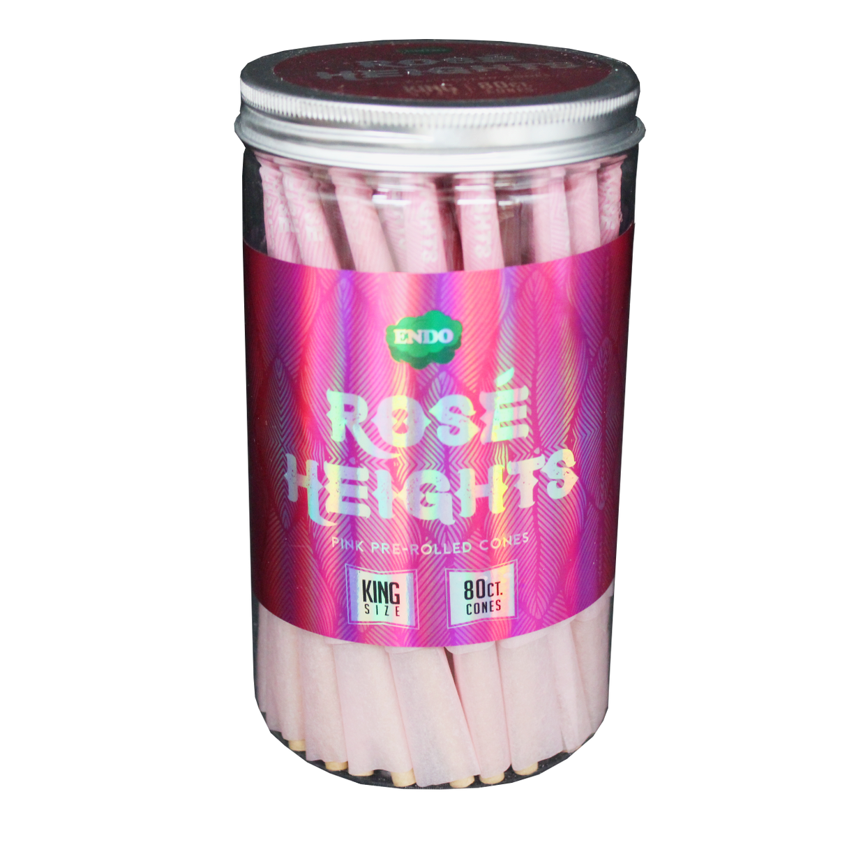 front view of the endi rose cones, in a 80 count jar. made for ease of use and with a striking color made from plant based dyes for a natural unbleached experience.