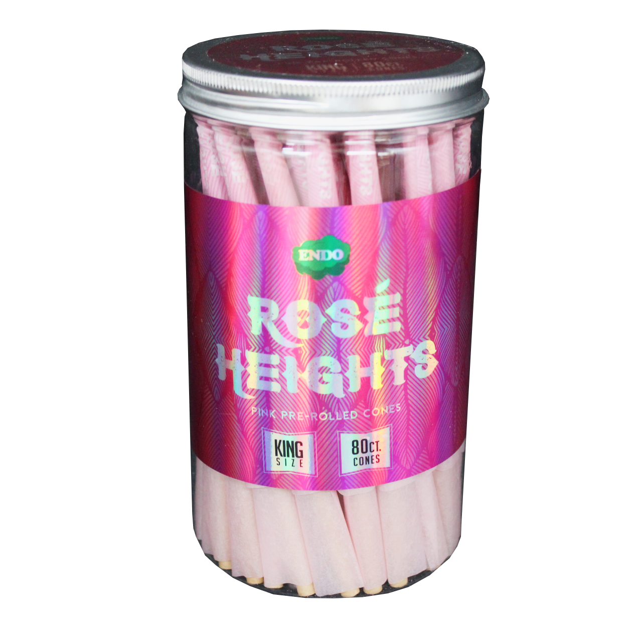 front view of the endi rose cones, in a 80 count jar. made for ease of use and with a striking color made from plant based dyes for a natural unbleached experience.