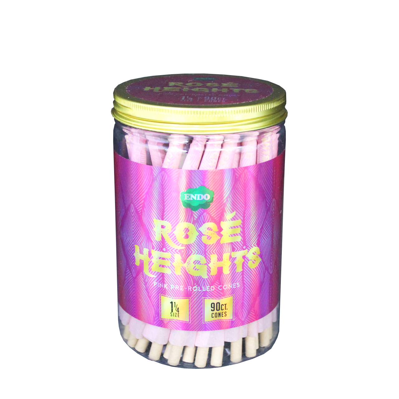 front view of the endi rose cones, in a 90 count jar. made for ease of use and with a striking color made from plant based dyes for a natural unbleached experience.