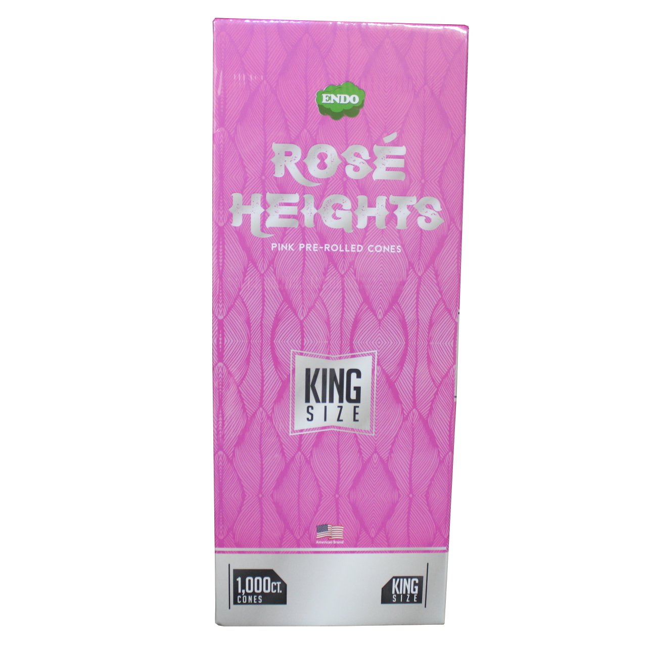 front view of the endi rose cones, in a 1000 count production box. made for ease of use and with a striking color made from plant based dyes for a natural unbleached experience.