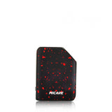 front view of the Exus Micare red splatter. A small ergonomic vaporizer with simple any stylish panels with performance and adjustable power.