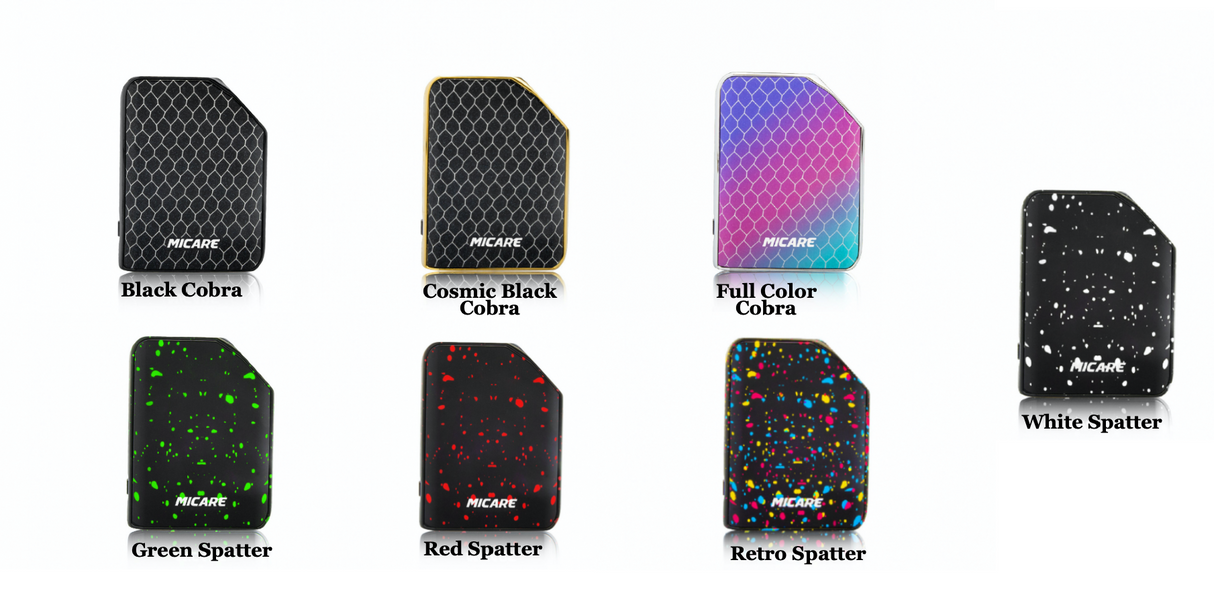 front view of the Exus Micare and multiple panels. A small vaporizer with performance and adjustable power.