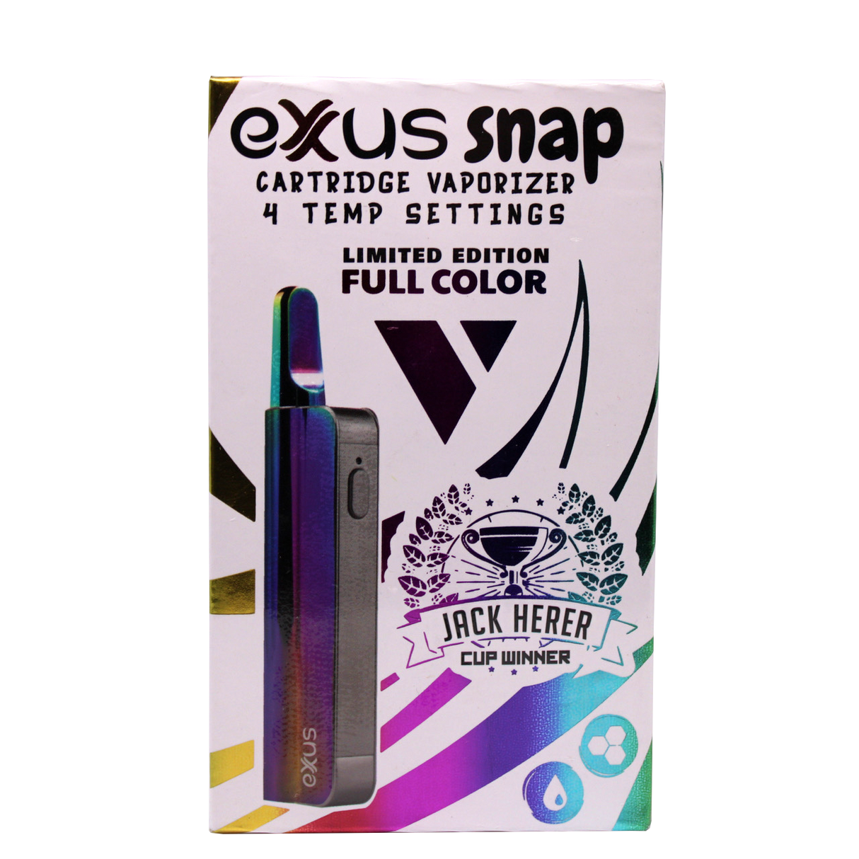 Front view of the Exxus snap VV in a titanium anodizing and grey finish labeled full color.  