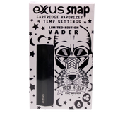 front view of the Exxus Snap VV vaporizer in black. This special edition vaporizer is in the iconic dark black of Vader's clothing.