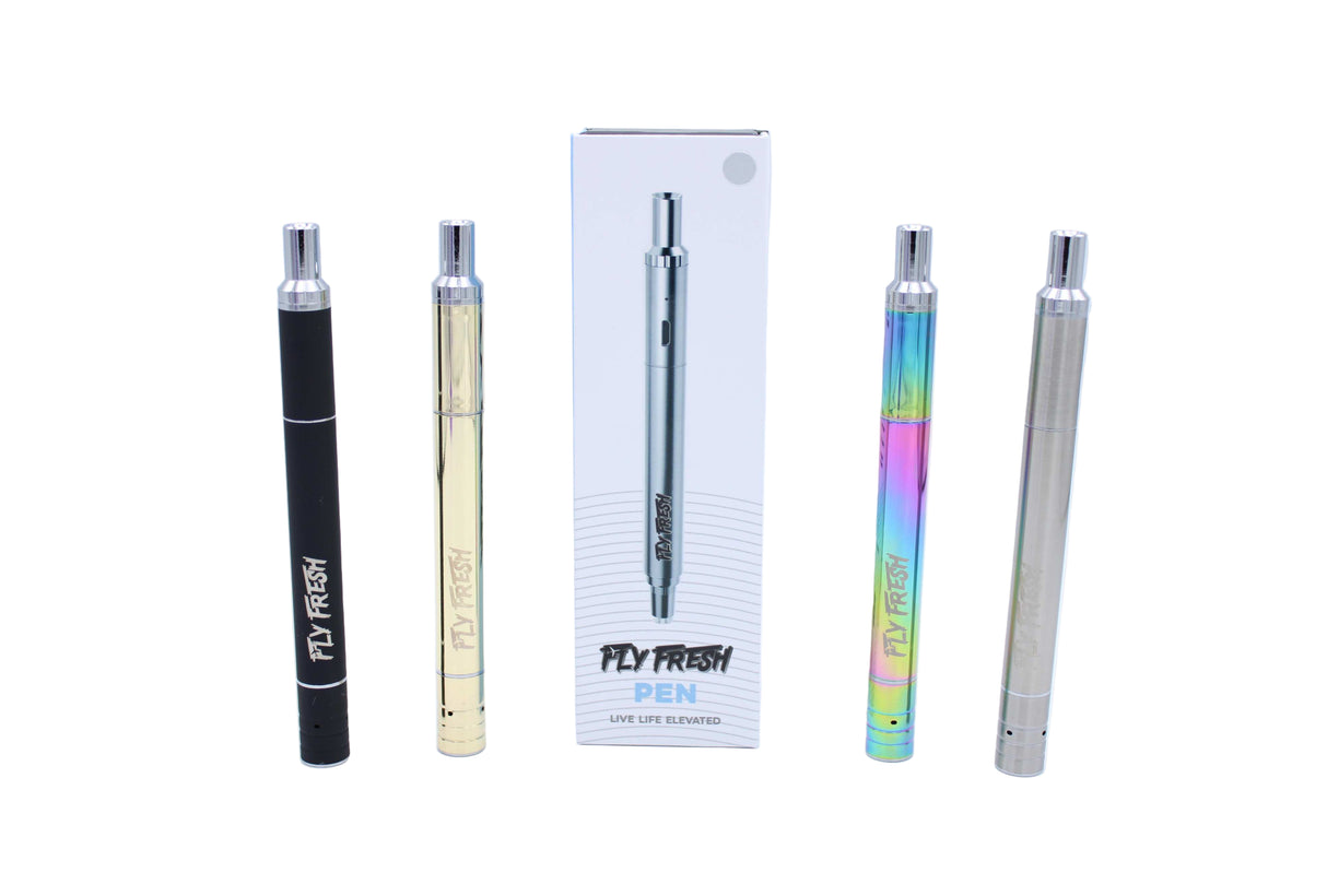 front view of the Fly Fresh Terp Pens in its four colors. A minimalist and simple vaporizer with sleek lines and convenient auto draw technology.