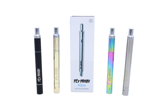 front view of the Fly Fresh Terp Pens in its four colors. A minimalist and simple vaporizer with sleek lines and convenient auto draw technology.