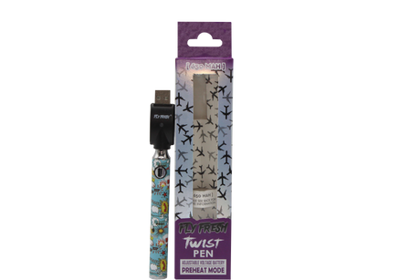 front view of the fly fresh twist vaporizer pen made for long time use with a strong battery and a comic design