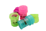 view of the Fly fresh grinder with kief catch. A simple herb grinder with removable herb catcher for clean packing.