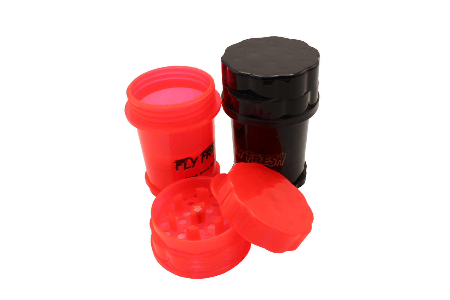 top view of the Fly fresh grinder with kief catch. A simple herb grinder with removable herb catcher for clean packing.