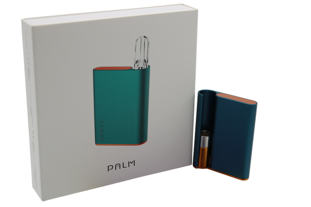 front view of the hamilton devices palm. a long lasting and premium feel vaporizer that fit in the palm for a lowkey experience on the go.